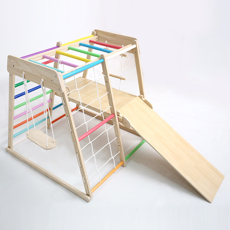 Kids Education Park - 子供用木製クライミングフレーム、滑り台とブランコ付き、屋内家庭用早期教育玩具、家族向け公園遊具、楽しいアクティビティ、クライミングプレイ