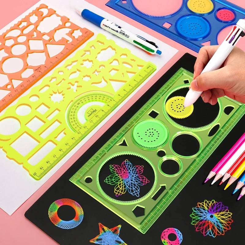 Kids Education Template - 幾何学模様スパイログラフ描画ステンシルセット絵画テンプレートアートクラフト創造的な子供向け教育玩具様々な花柄定規