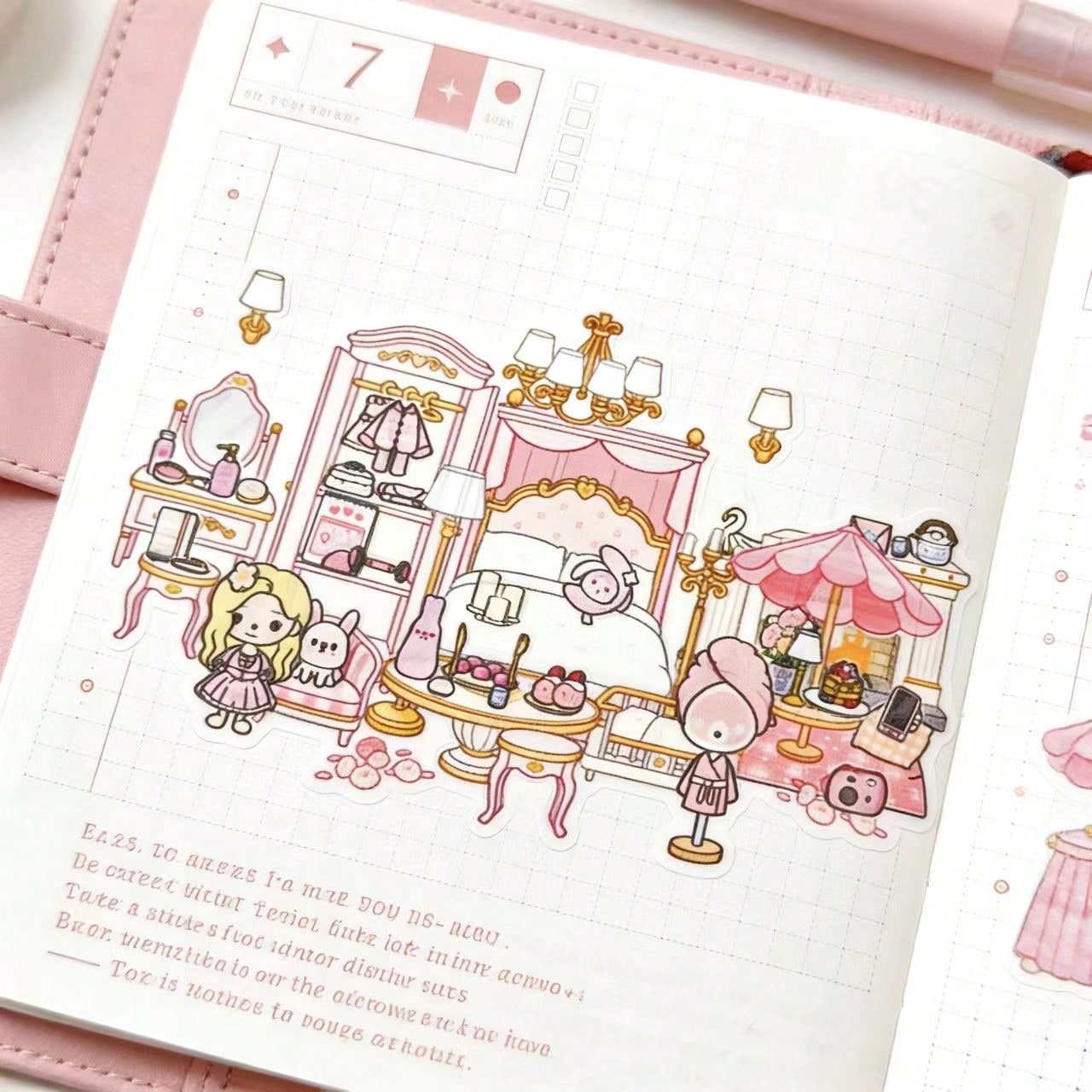 Kids Education Room - ピンクの桜の木ホテルの部屋DIYキッズクラフトステッカーキット、教育用手作りジャーナルデコレーションシーン構築玩具材料！
