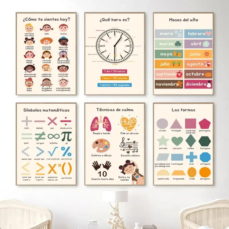 Kids Education Alphabet Numbers - 1pc フレームなしボヘミアンウォールアート数字アルファベット学習ポスタースペイン語教育ポスターとプリント子供幼児プレイルーム装飾 Ca