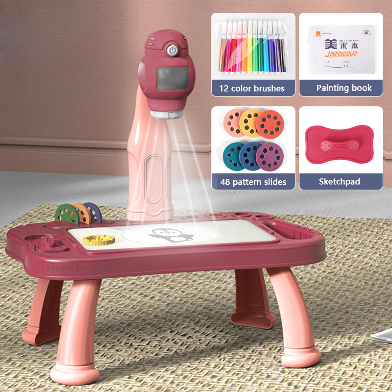 Kids Education Table - 子供のためのインテリジェントなプロジェクターセット,教育玩具,手工芸品の描画,絵画ツール