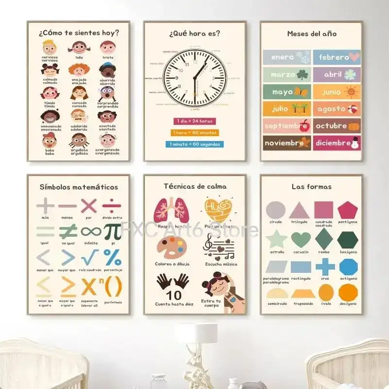 Kids Education Alphabet Numbers - 1 個フレームレス自由奔放に生きるスタイルの壁アート数字アルファベット学習ポスタースペイン語教育ポスターとプリント子供幼児プレイルーム装飾