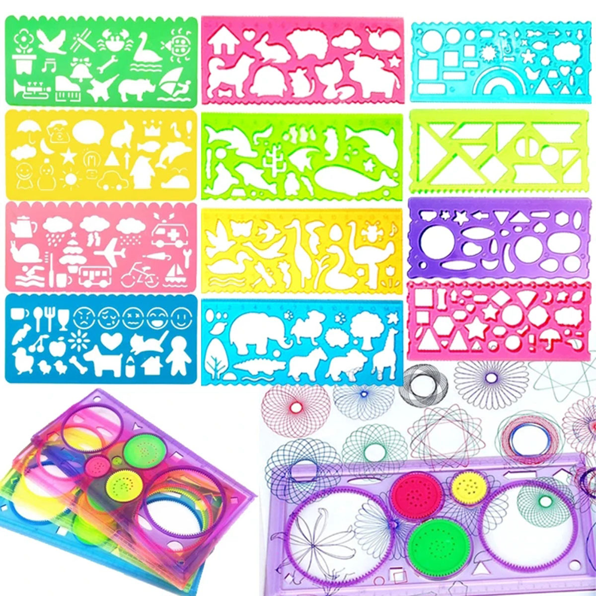 Kids Education Template - 幾何学スピログラフ描画ステンシルセット絵画テンプレート定規アートクラフトクリエイティブ子供キッズ知育玩具女の子男の子ギフト