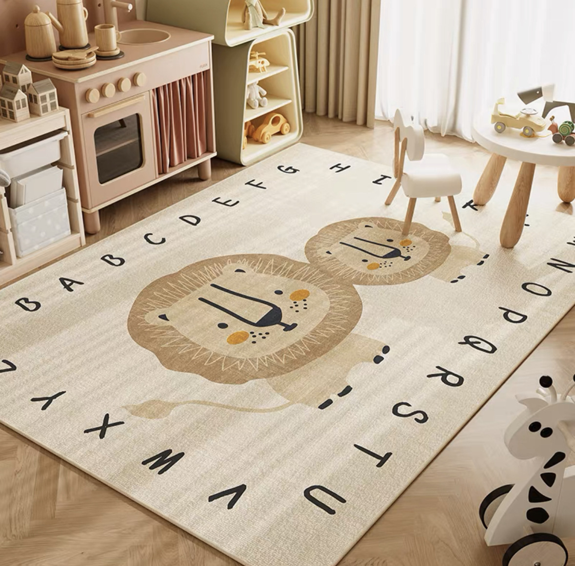 Kids Education Room - VIKAMA ニュートラルカートゥーンライオンベビークローリングマットABC教育用ソフト滑り止め洗えるキッズフロアマット保育園プレイルーム用