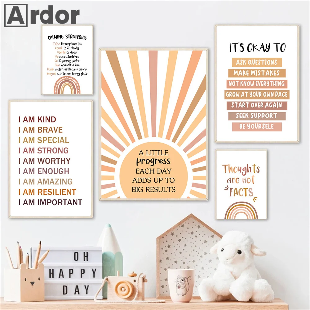 Kids Education Alphabet Numbers - アルファベットの数の虹のポスター,スペイン語の教育,色の壁の芸術,キャンバスの絵画,教室の写真,子供部屋の装飾