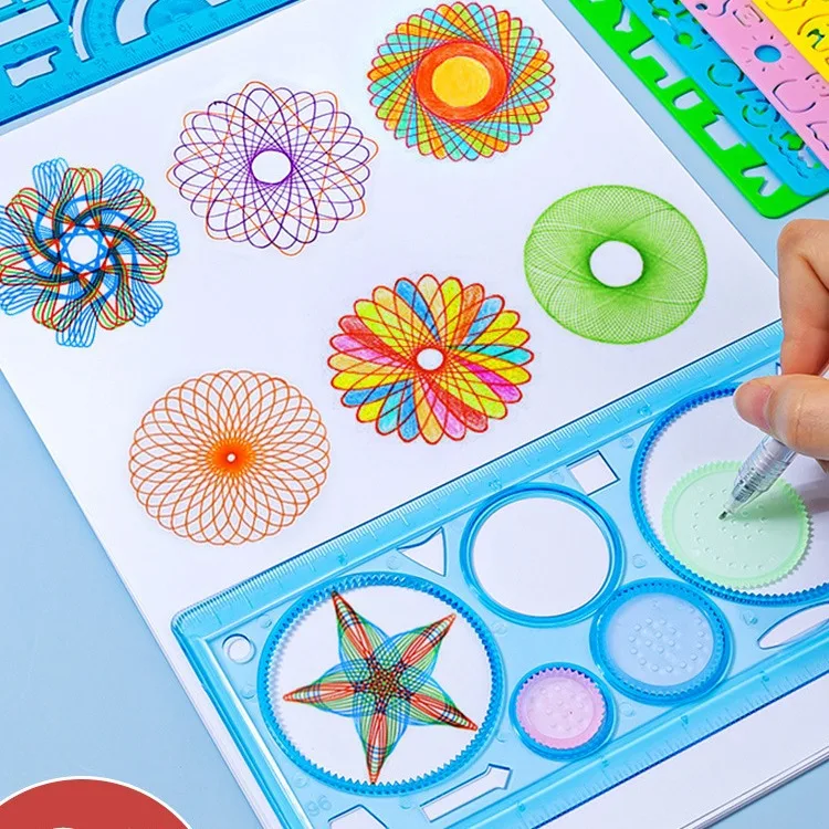 Kids Education Template - ジオメトリスパイログラフ描画ステンシルセット動物絵画テンプレート定規アートクラフト教育キッズギフト学用品