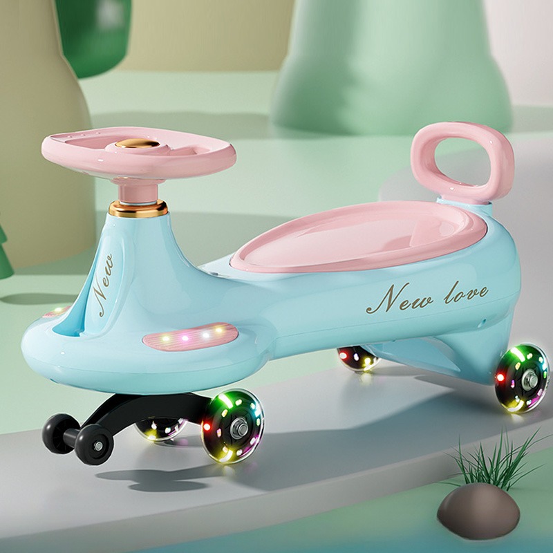 Kids Educational Songs - かわいい子供用スイングウィグルカー、転倒防止ユニバーサルホイール付きスライドカー、音楽とライト付き、子供用屋外インタラクティブ乗用玩具