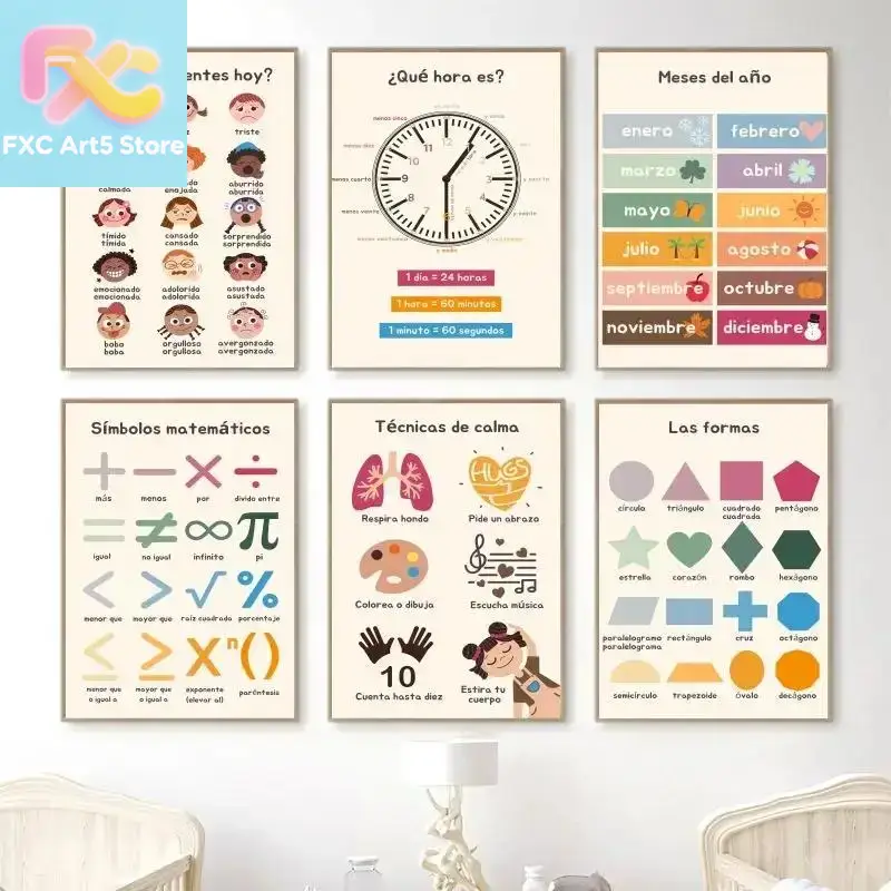 Kids Education Alphabet Numbers - 1pc フレームレス自由奔放に生きるスタイルの壁アート数字アルファベット学習ポスタースペイン語教育ポスターとプリント子供幼児プレイルーム装飾