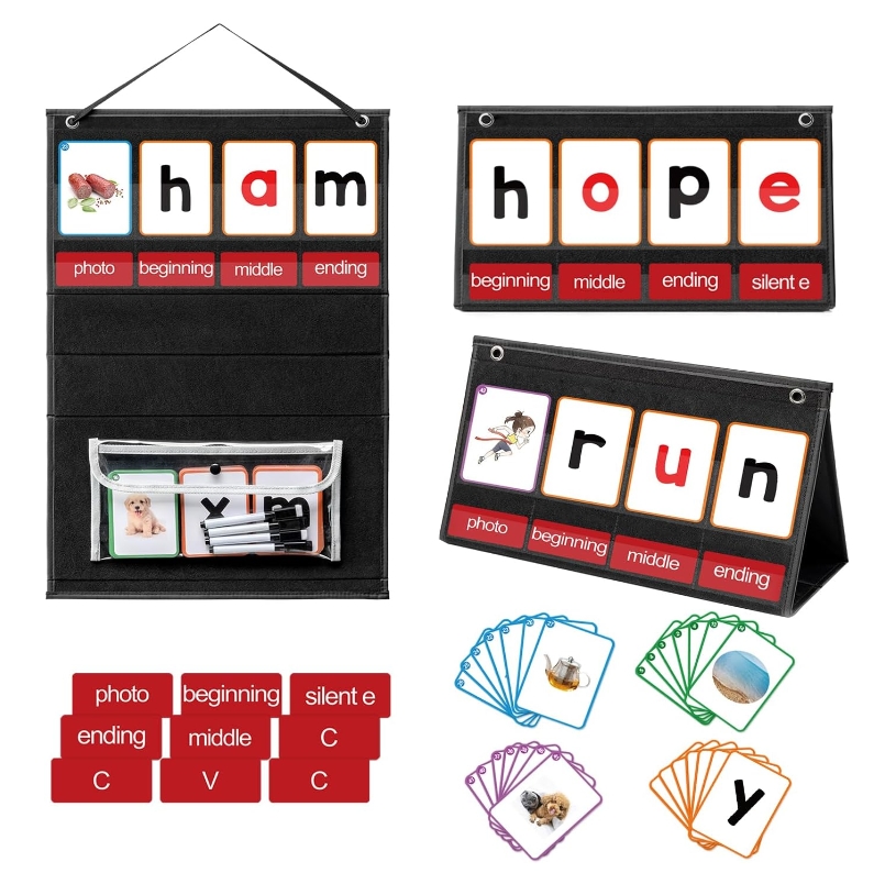 Phonics Card Game - CVC Word Building ポケットチャート 107 フラッシュカード付き