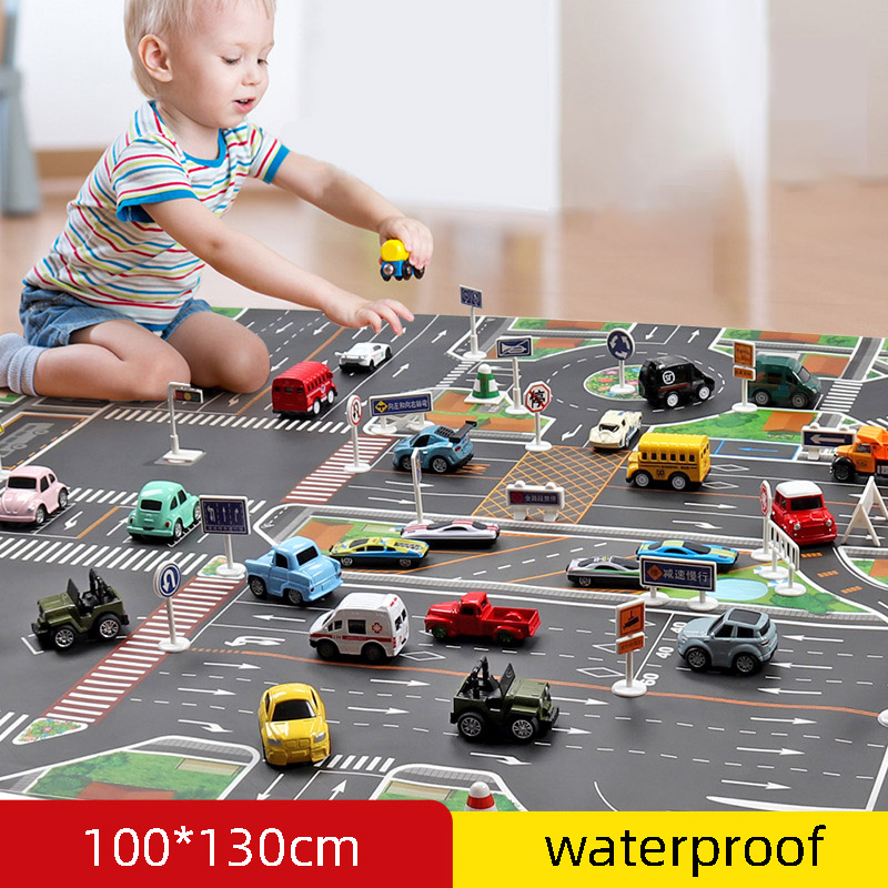 Kids Education Park - 新しい防水不織布 130*100 センチメートル大都市交通駐車場プレイマット子供プレイマットプルバック車のおもちゃ子供のマット