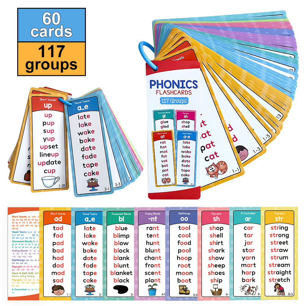 Phonics Card Game - ポータブル英語ナチュラルスペルフォニックス子供用学習カードモンテッソーリ記憶学習カード教師用教材
