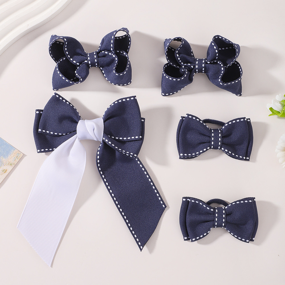 Kids Education School - JOLLYPASS 1/2 個ネイビーブルーリボンヘアクリップヘアロープ組み合わせセット高品質リボンヘアアクセサリー女子学校帽子