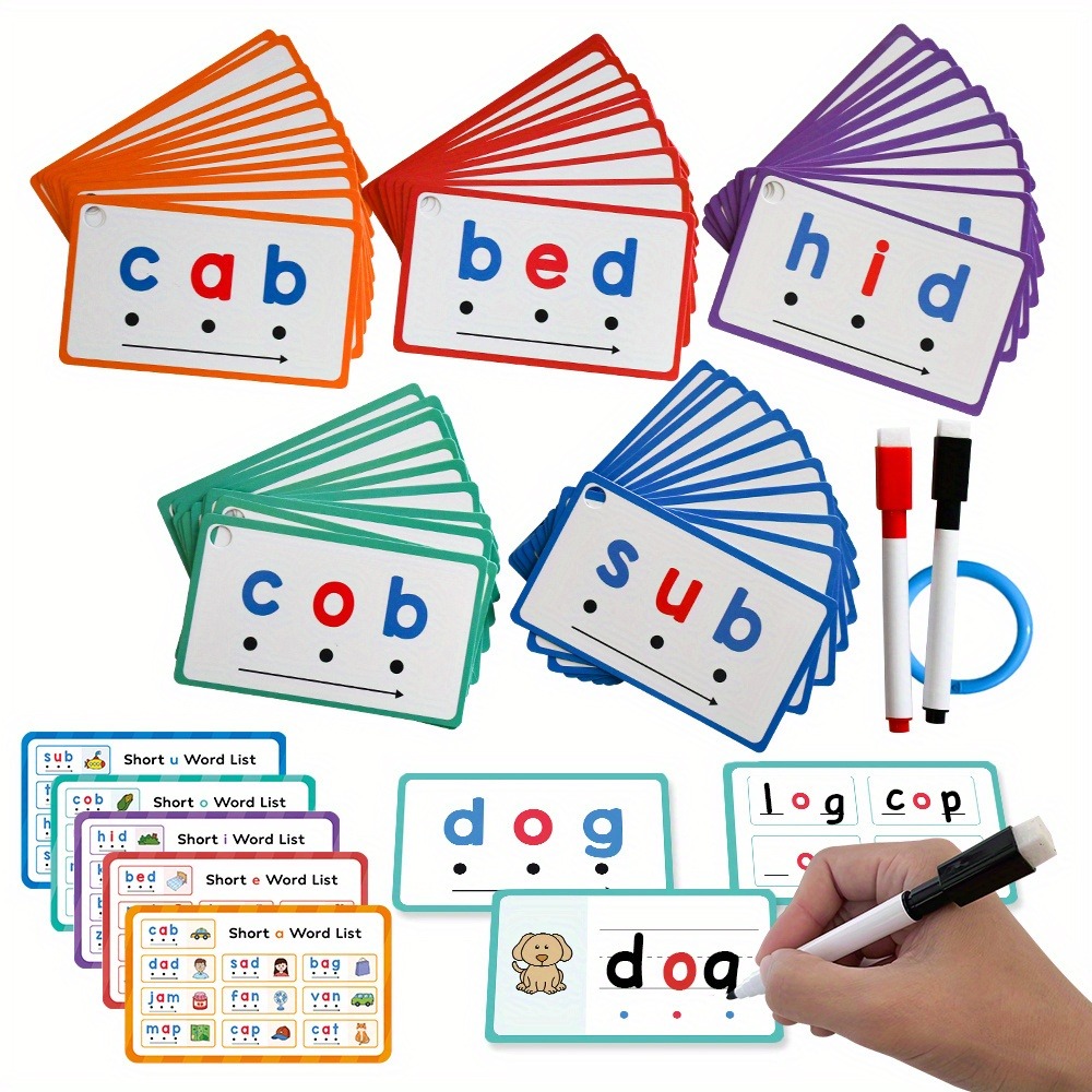 Phonics Card Game - ホワイトボード手書きフラッシュカード 60 個フォニックス CVC 単語フォニックスゲーム開始フォニックスワードビルダー綴り読み単語