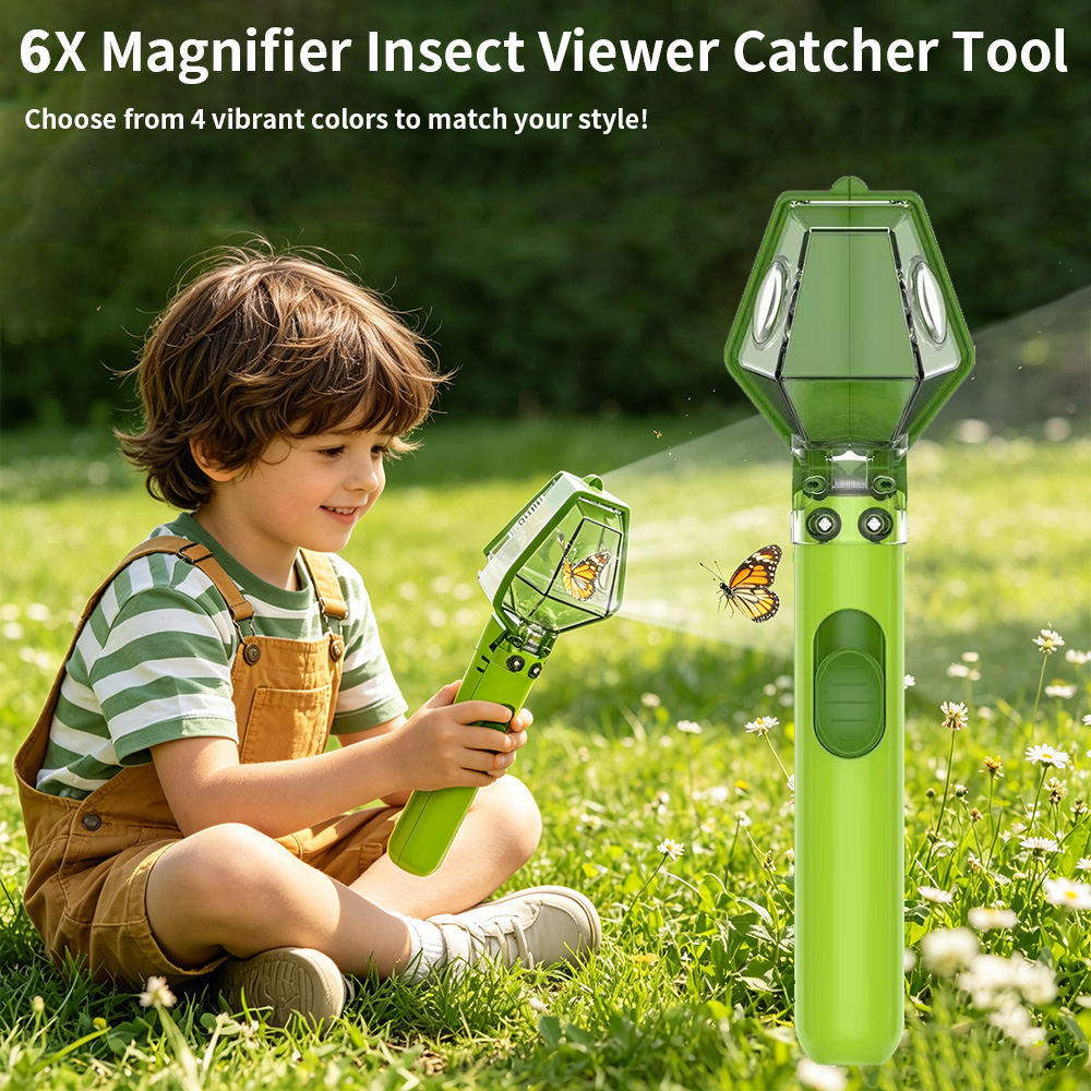 Kids Outdoor Education - 6倍拡大鏡付き子供用虫取り器、クリアビュー昆虫観察ボックス、屋外自然探検教育玩具