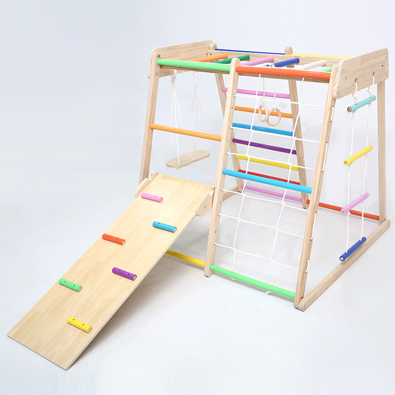 子供用木製クライミングフレーム、滑り台とブランコ付き、屋内家 - Kids Education Park のレビューと価格