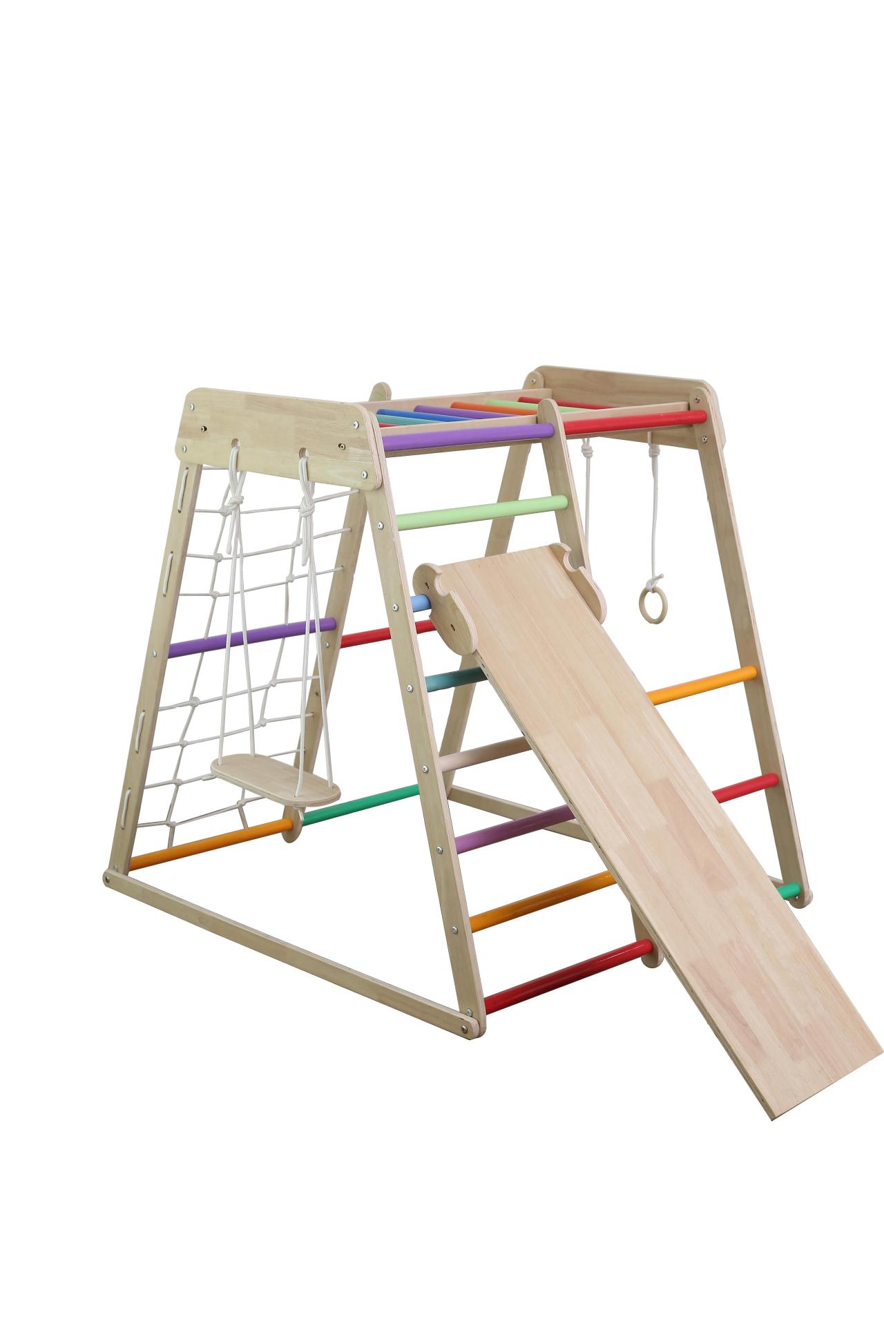子供用木製クライミングフレーム、滑り台とブランコ付き、屋内家 - Kids Education Park のレビューと価格