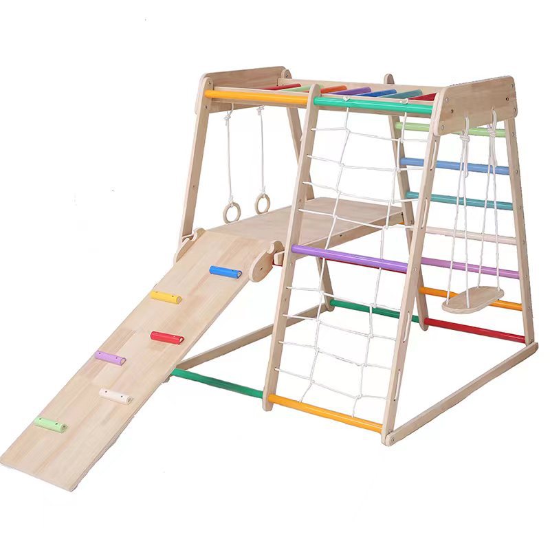 子供用木製クライミングフレーム、滑り台とブランコ付き、屋内家 - Kids Education Park のレビューと価格