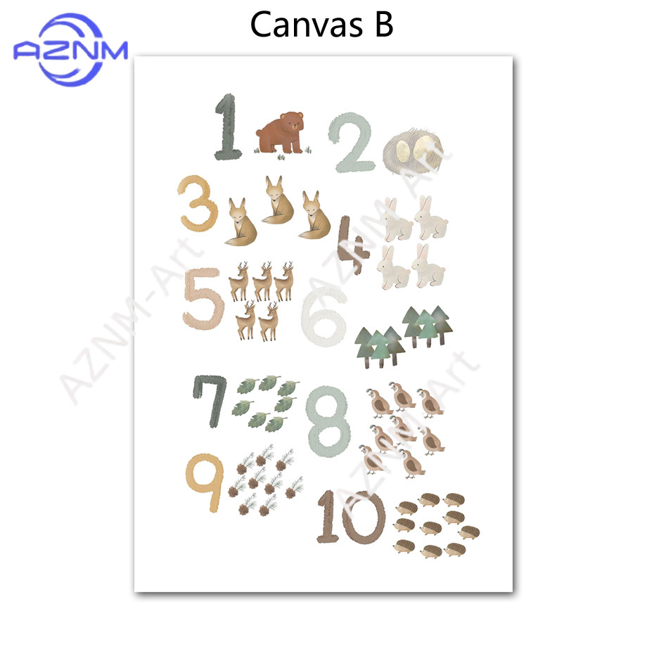 1/2 個教育学習数字動物保育園壁プリント紙キャンバス絵画北 - Kids Education Room のレビューと価格