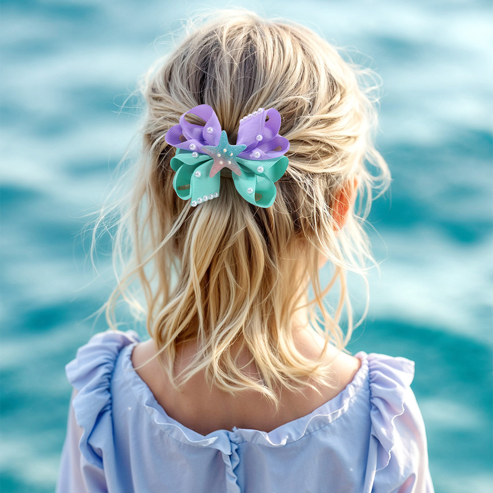 2 個ヒトデ弓ヘアクリップ女の子のための甘いリボンパッチワー - Kids Education School のレビューと価格