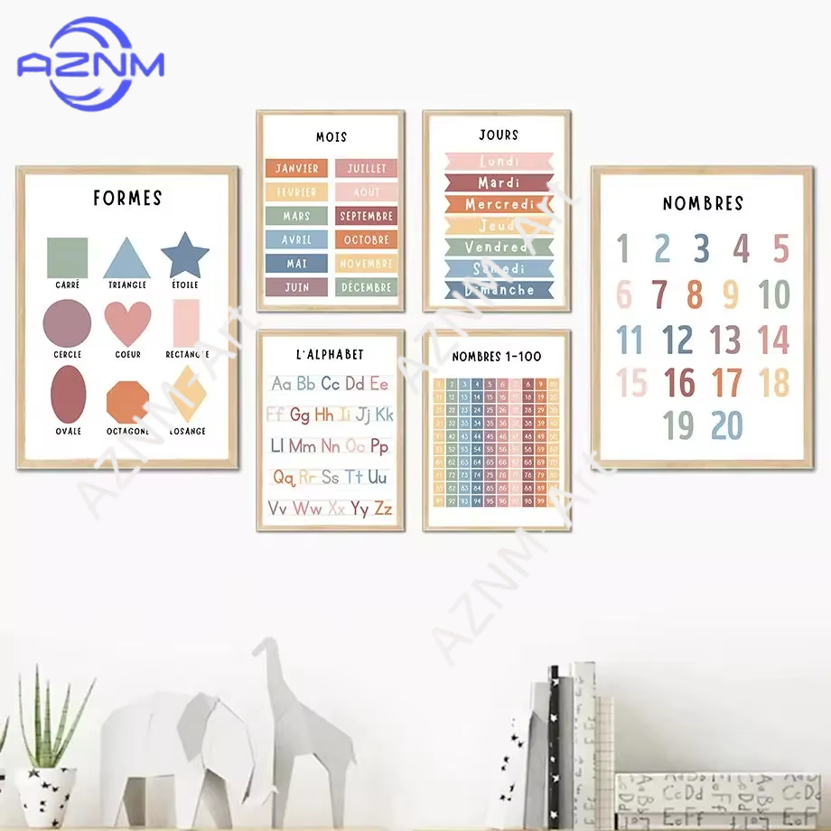 1PC、英語フランス語数字アルファベット形状キャンバス絵画天 - Kids Education Alphabet Numbers のレビューと価格
