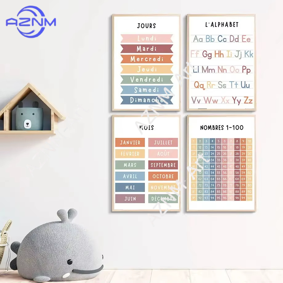 1PC、英語フランス語数字アルファベット形状キャンバス絵画天 - Kids Education Alphabet Numbers のレビューと価格