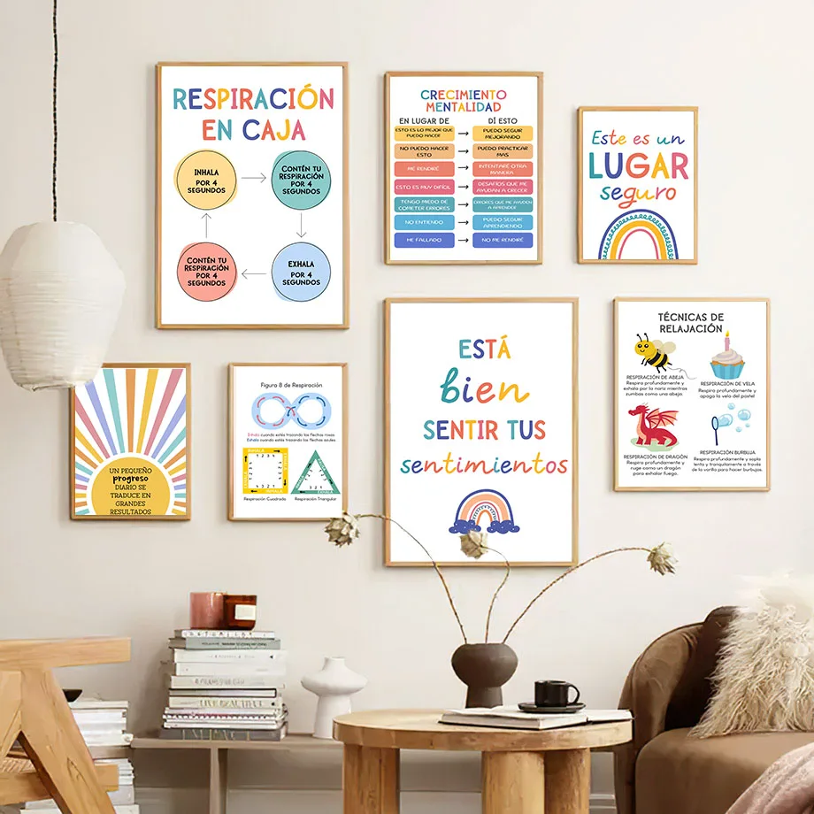 スペイン教育モットーレインボーサンシャイン壁アートキャンバス - Kids Education Room のレビューと価格