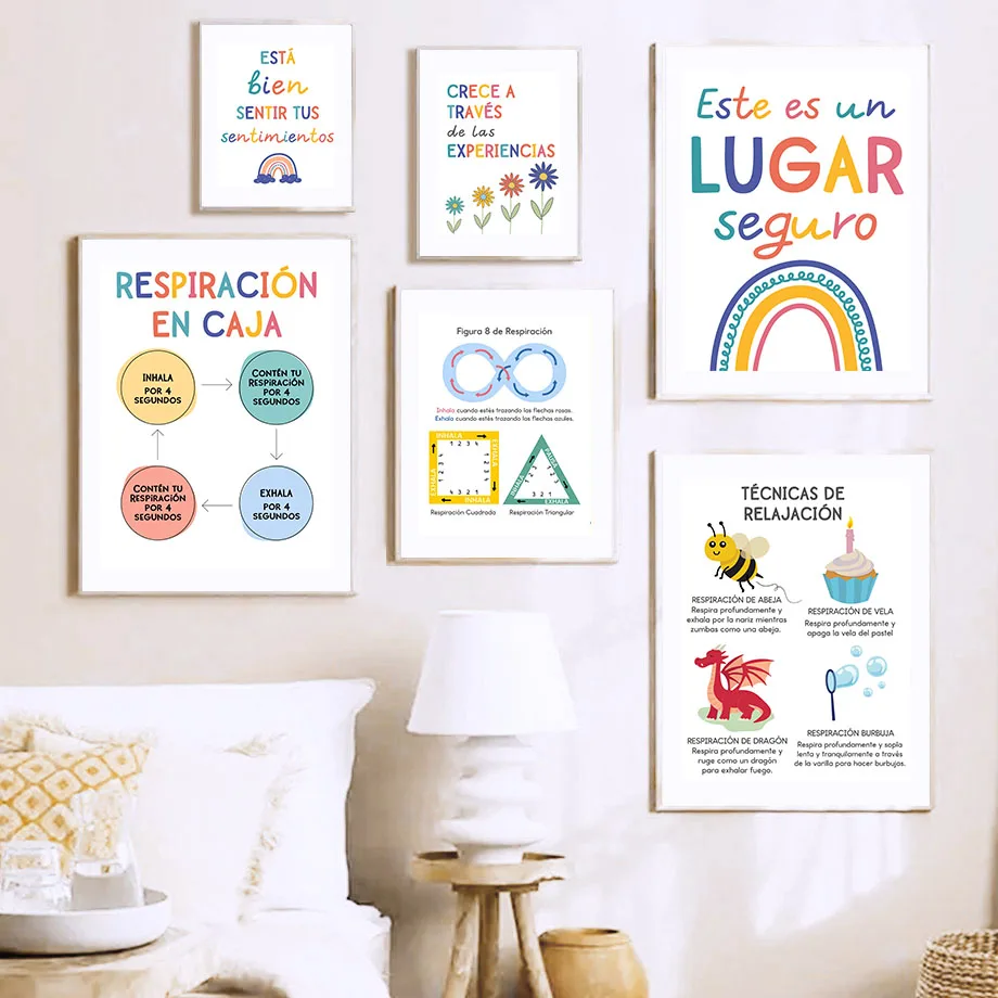 スペイン教育モットーレインボーサンシャイン壁アートキャンバス - Kids Education Room のレビューと価格