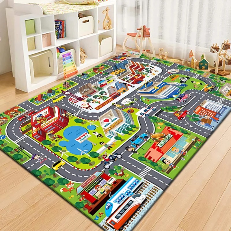 カラフルキッズシティマッププレイマットカーペット道路交通アド - Kids Education Room のレビューと価格