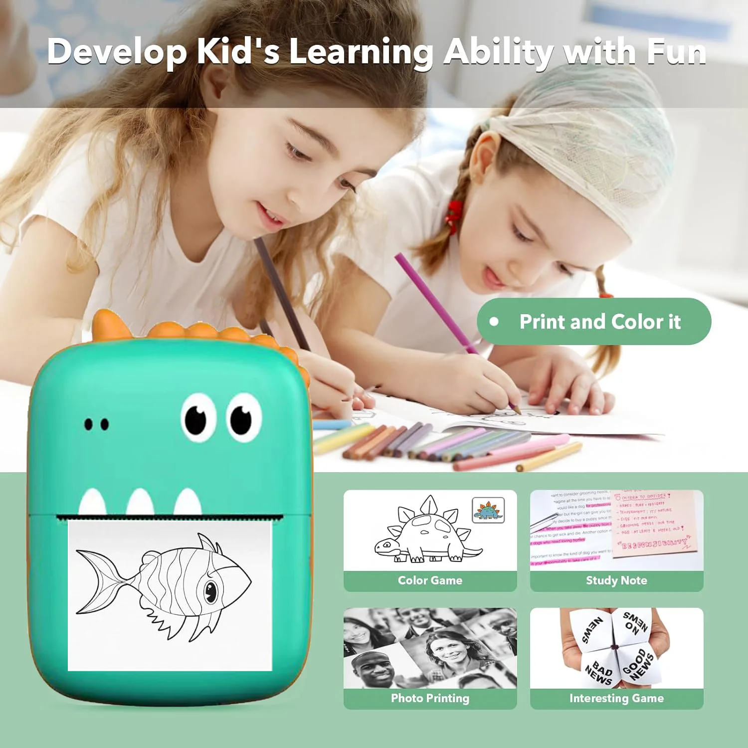 ポータブルサーマルミニフォトポケットプリンターワイヤレスBT - Kids Education Questions のレビューと価格