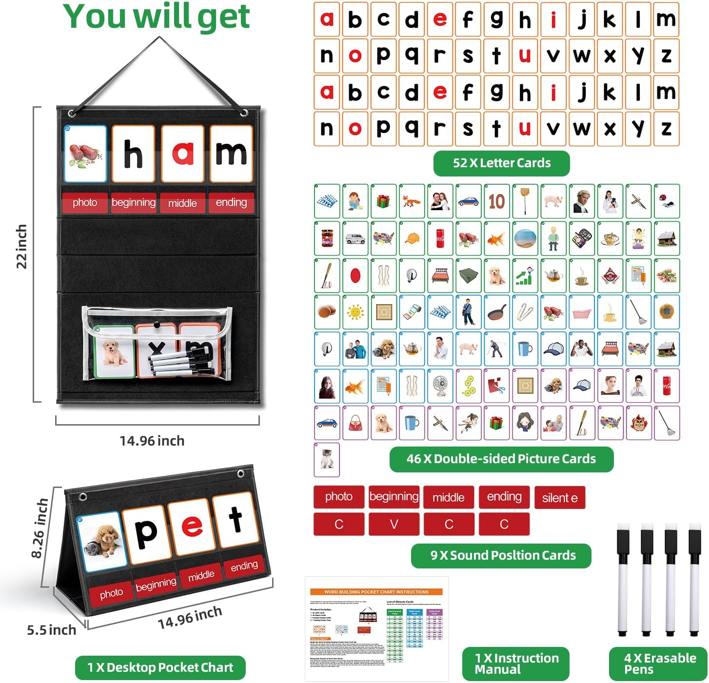 CVC Word Building ポケットチャート 107 - Phonics Card Game のレビューと価格