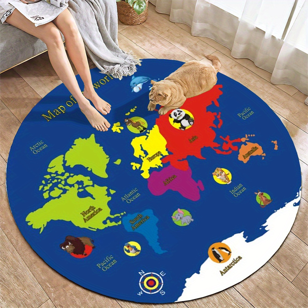 世界地図ラウンドラグフランネル教育用キッズルーム装飾プレイマ - Kids Education Room のレビューと価格