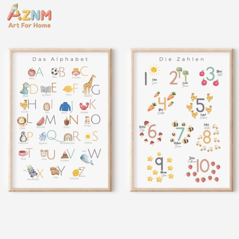 AZNM ドイツ語アルファベット数字キャンバスウォールアート - Kids Education Alphabet Numbers のレビューと価格