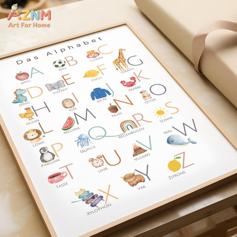 AZNM ドイツ語アルファベット数字キャンバスウォールアート - Kids Education Alphabet Numbers のレビューと価格