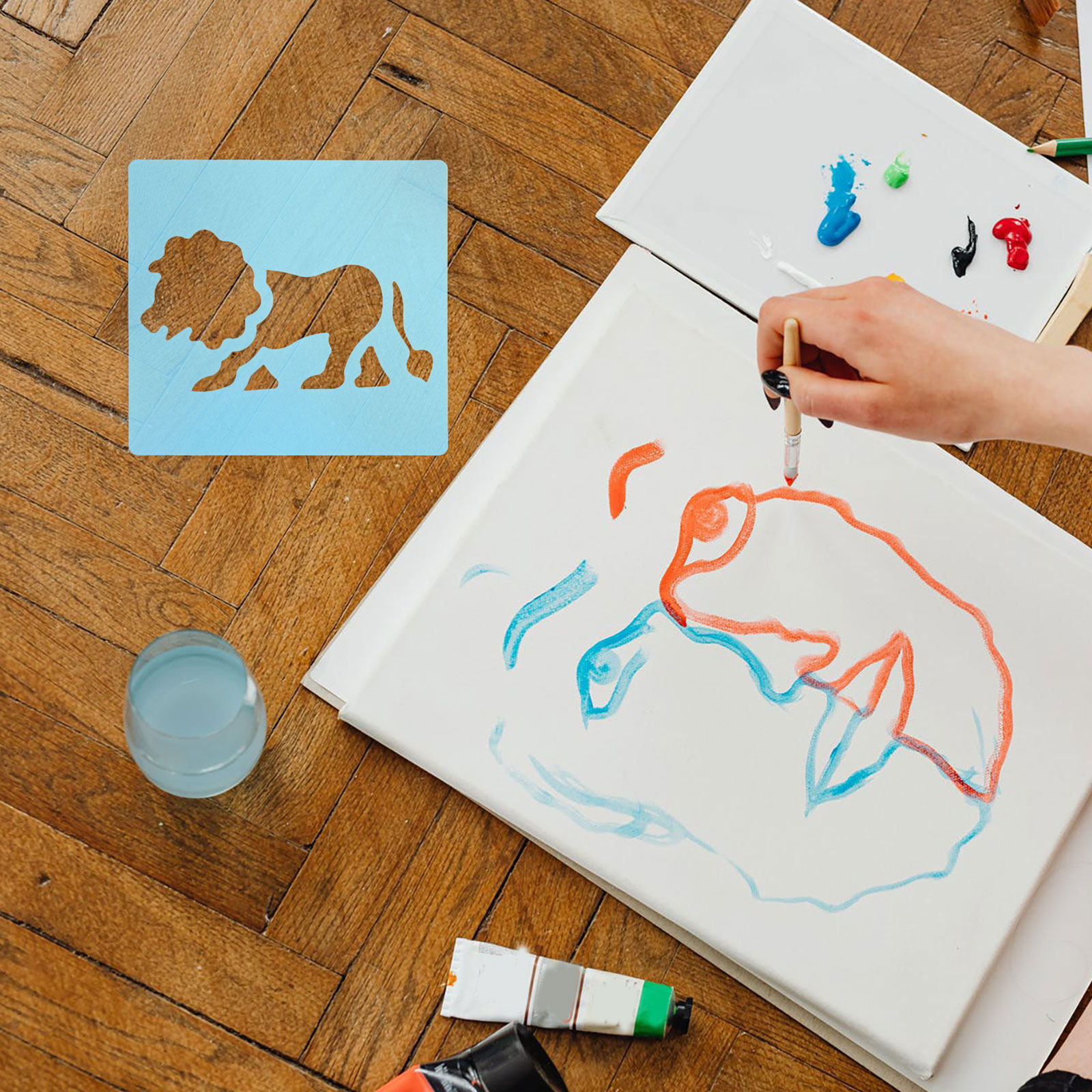 12個入り プラスチック製描画ステンシル 子供用 動物テーマ - Kids Education Template のレビューと価格