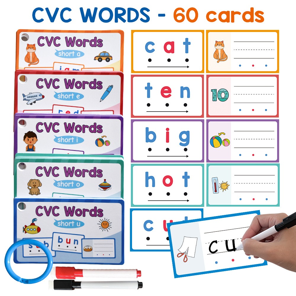 ホワイトボード手書きフラッシュカード 60 個フォニックス  - Phonics Card Game のレビューと価格
