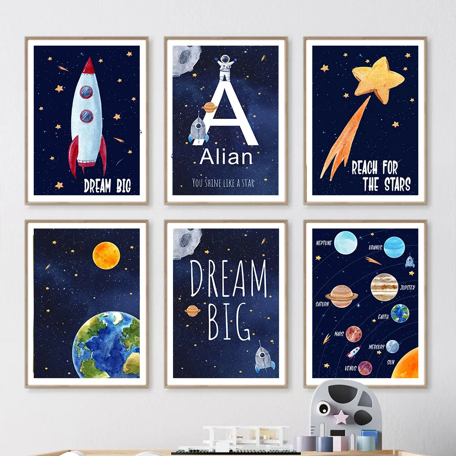 1pc キャンバス絵画カスタム名キッズルーム装飾壁アートプリ - Kids Education Room のレビューと価格